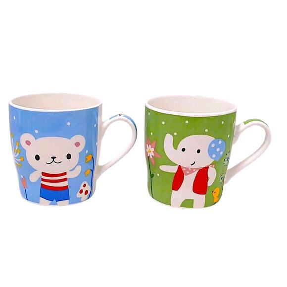 2 Darling Vintage Kids Cups 3 5" Ceramic Nursery Baby Elephant Teddy Bear Child - Picture 3 of 5